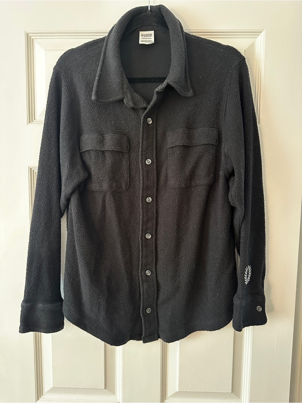 PINK Black Button-Up Fleece Shirt Jacket